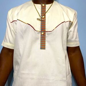 Men’s African Clothing Print White/Red African Top Mens Sizes S-XL